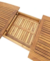 Outdoor Dining Set, Dining Chair Set of 6(Gray)+Acacia Wood Expandable Dining Table