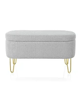 Streamdale Furniture Oval Storage Bench for Living Room Bedroom End of Bed, Upholstered Storage Ottoman Entryway Bench With Metal Legs, Grey