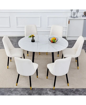 Simplie Fun Table and chair set.Modern Extendable Mdf Dining Table.The table has a telescopic design, suitable for gatherings of different size.Paired