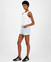 Indigo Rein Juniors' Floral Frayed-Hem Denim Shorts