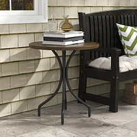 Outdoor Side Table, 26" Round Patio Table with Steel Frame and Slat Tabletop for Garden, Backyard, Porch, Balcony, Distressed Brown