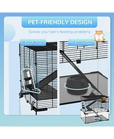 Hamster Cage, 23.5" Gerbil Cage with Glass Basin, Ramps, Platforms, Hut, Exercise Wheel, for Small Hamsters, Black