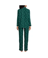 Lands' End Women's Drapey Flannel 4 Piece Pajama Set - Long Sleeve Top and Pants Robe Bag