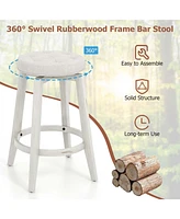 26" Swivel Bar Stool Set of 2 Upholstered Counter Height Rubber Wood Frame
