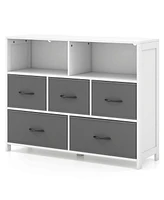 Costway -Drawer Dresser for Bedroom Chest of Drawers with 2 Large Fabric Bins