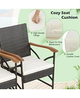 Costway 2PCS Patio Pe Wicker Dining Chairs with Soft Zippered Cushions Armchairs