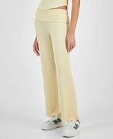 Ultra Flirt Juniors' High Rise Foldover-Waist Ribbed Knit Pants