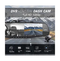 Pyle Car Camera & Rearview Mirror Display Kit, 1080p Dvr Dash Cam with Waterproof Backup Camera