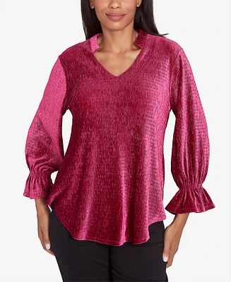 Ruby Rd. Petite Smocked Velvet V-Neck Blouse