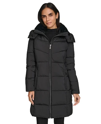 Calvin Klein Women's Hooded Faux-Fur-Lined Midi Puffer Coat