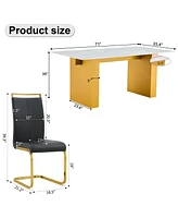 Simplie Fun Table and chair set.Large modern rectangular table with 0.4 inch patterned glass tabletop and large Mdf table legs.Comes with 6 chairs wit