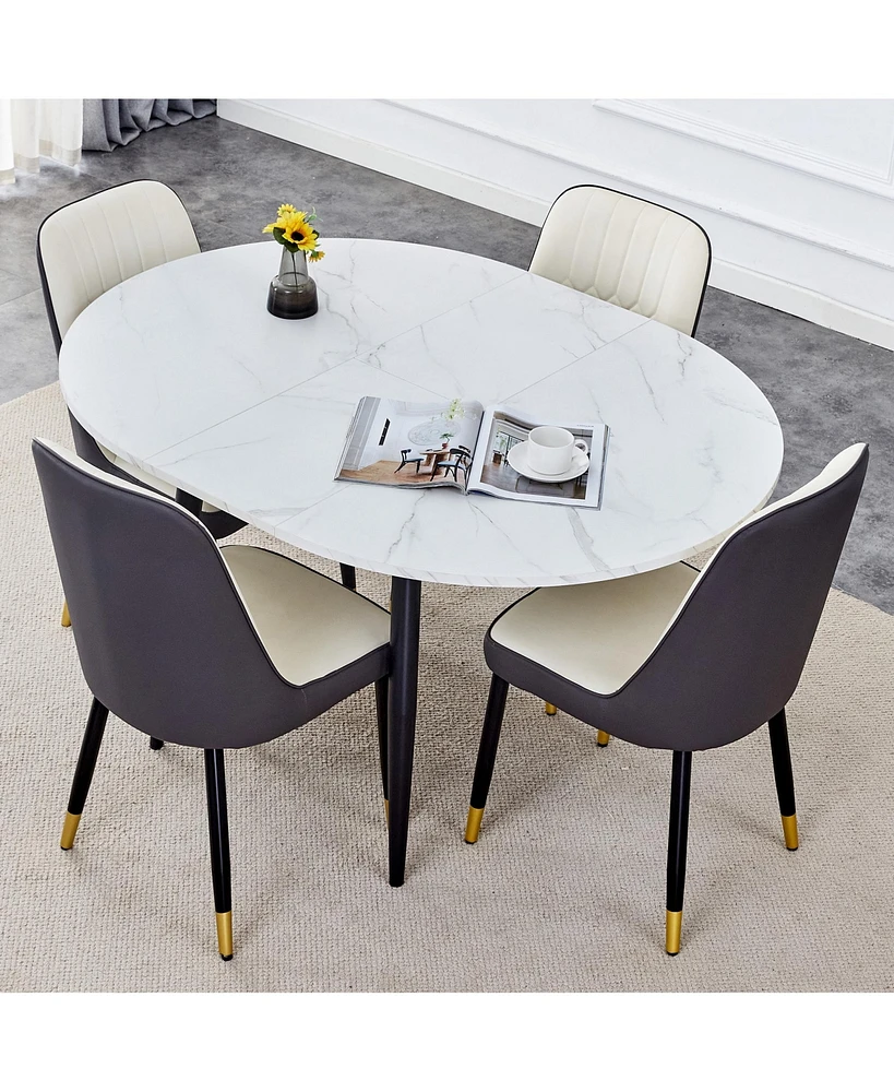 Streamdale Furniture Table and chair set.Modern Extendable Mdf Dining Table.The table has a telescopic design, suitable for gatherings of different si