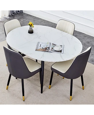 Simplie Fun Table and chair set.Modern Extendable Mdf Dining Table.The table has a telescopic design, suitable for gatherings of different size.Paired