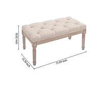 Simplie Fun Traditional Rectangle Tufted Ottoman Bench in Beige Linen Look Fabric, For the Living Room and Bedroom