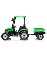 Simplie Fun Pedal Tractors with Working Loader and Backhoe Digger, Kids' Ride on Car Toys 24V Battery Powered Electric Vehicles with Trailer, Digger f