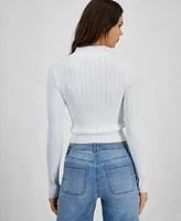 Hooked Up by Iot Juniors' Quarter-Zip Mock-Neck Sweater