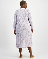 Charter Club Plus Cotton Floral Long-Sleeve Nightgown, Exclusively at Macy's