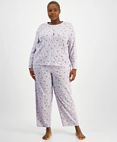 Charter Club Plus Cotton Printed Button-Front Pajama Set, Created for Macy's