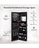 Sugift Lockable Wall Door Mounted Mirror Jewelry Cabinet with Led Lights
