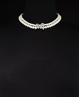 Charter Club Silver-Tone Pave Bow & Imitation Pearl Layered Necklace, 16" + 2" extender, Created for Macy's