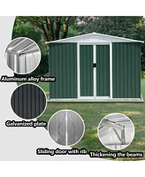 Simplie Fun 8x6 Feet Outdoor Storage Garden Shed Apex Roof Green With Aluminum alloy frame and sliding door