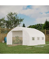 11.5' x 10' x 6.5' Walk-in Tunnel Greenhouse, Green House with Zippered Mesh Door, 7 Mesh Windows & Roll-up Sidewalls, Upgraded Gardening Plant Hot Ho