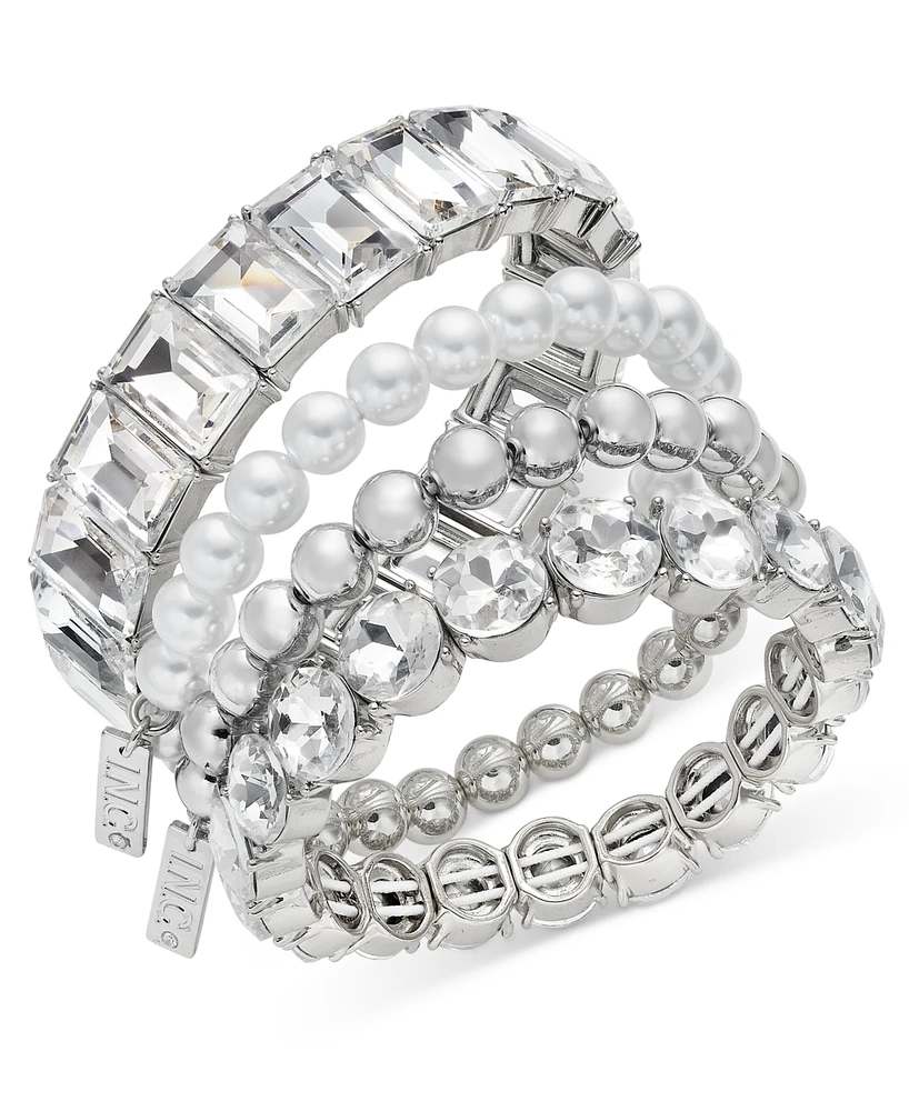 I.n.c. International Concepts 4-Pc. Set Bead, Crystal & Imitation Pearl Stretch Bracelets, Created for Macy's