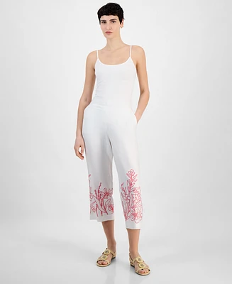 Charter Club Women's Embroidered Linen Cropped Pants