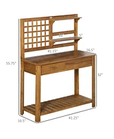 Simplie Fun Potting Bench Table, Garden Work Bench, Outdoor Wooden Workstation with Tiers of Shelves and Drawer for Patio, Courtyards, Balcony, Brown