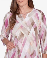 Alfred Dunner Petite Telluride Geometric Glass Split Neck Top