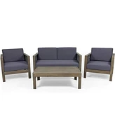 4-Seater Acacia Wood Chat Set With Wicker Accents And Water-Resistant Cushions