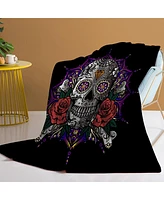 Slickblue 3D Rose Skull Flannel Throw Blanket Fluffy Mandala Design 50"x60"