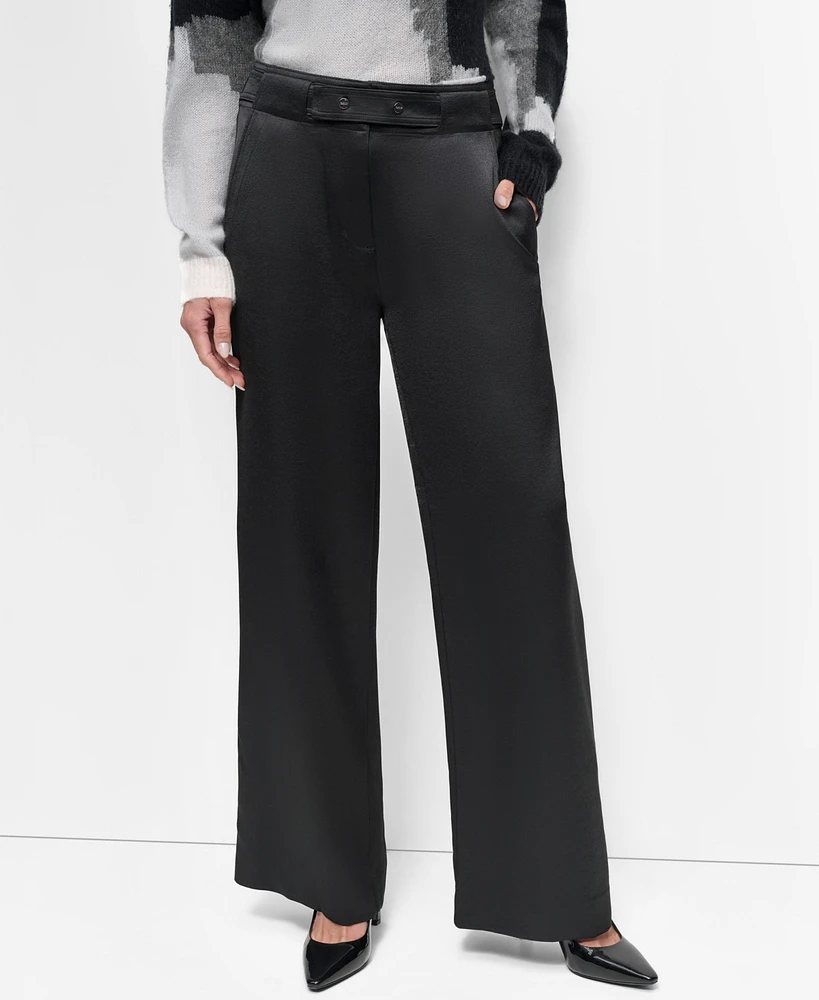 Dkny Women's Satin High-Rise Wide-Leg Pants