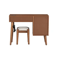 39" Retro Bohemian Style Wooden Makeup Vanity Set with Charging Plug&Usb Port and Stool, Dressing Table with 3 Storage Drawers and 1 Rectangular