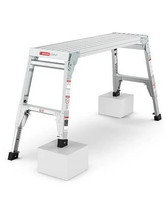 Streamdale Furniture Aluminum Work Platform Large Size Step Stool Folding Portable Work Bench 40" Width Telescopic Feet 22" -27.5" Height Adjustable