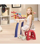 2 in 1 Kids Piano Keyboard with Drum Set, 32-Key Electronic Musical Instrument with Multiple Sounds, Lights, Microphone, Stool, MP3, U-disk, Auto-Hibe