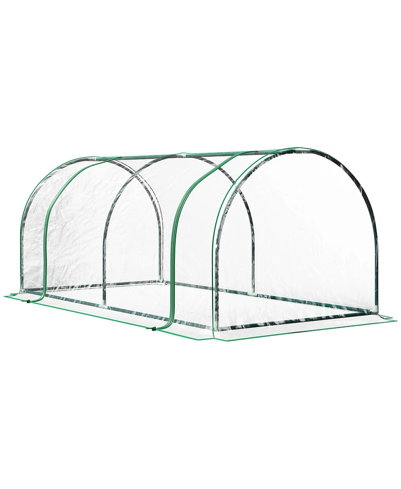 Streamdale Furniture Mini Greenhouse, Waterproof Cloche Cold Frame, 7' L x 3' W x 2.5' H Portable Hot House, 4 Zippered Doors, Green