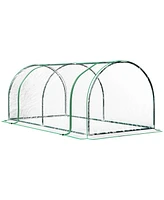 Streamdale Furniture Mini Greenhouse, Waterproof Cloche Cold Frame, 7' L x 3' W x 2.5' H Portable Hot House, 4 Zippered Doors, Green