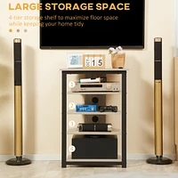 Tv Stand, Av Media Stand, Corner Audio Tower with Storage Shelves and Steel Frame, Living Room Storage, Gray