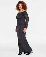 B Darlin Trendy Plus Off-The-Shoulder Glitter Gown