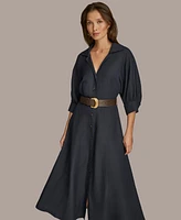 Donna Karan Women's Belted Midi Elbow-Sleeve Shirtdress