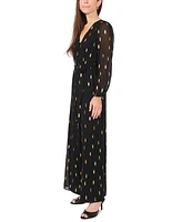 Msk Petite Long-Sleeve V-Neck Chiffon Jumpsuit