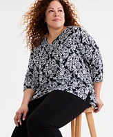 Style & Co Plus Printed Pintucked Top, Exclusively at Macy's