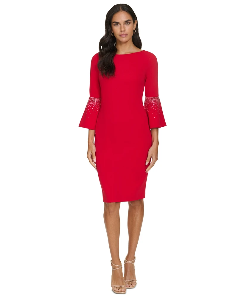 Calvin Klein Women's Embellished Bell-Sleeve Sheath Dress