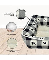 Paw & Decor Paws and All Over Plaid Dogs Cuddler Pet Bed, Stellar Design Printed Dog Beds