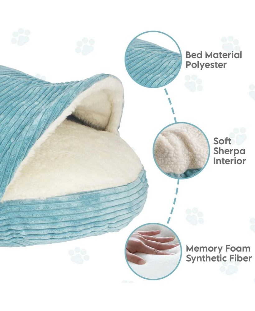 Details Cozy Pet Bed Cave, Hooded Dog Dome for Small Medium Dogs