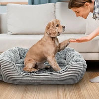 Details Rectangle Dog Bed, Durable Sleeping Calming Cuddler for Pets, Super Plush Corduroy Sherpa