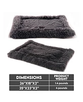 Details Pet Bed Mat, Plush Eyelash Faux Fur Calming Blanket Carpet Rug Mattress for Cats and Dogs inBordered Design