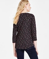 Jones New York Women's Printed Moss Crepe Keyhole Blouse