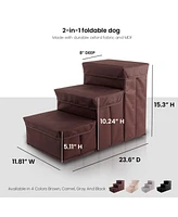 Home Base Dog Steps, Pet Stairs for Couch and Bed, Ramp Cats Dogs, Padded 3- Step Design Collapsible Foldable Storage